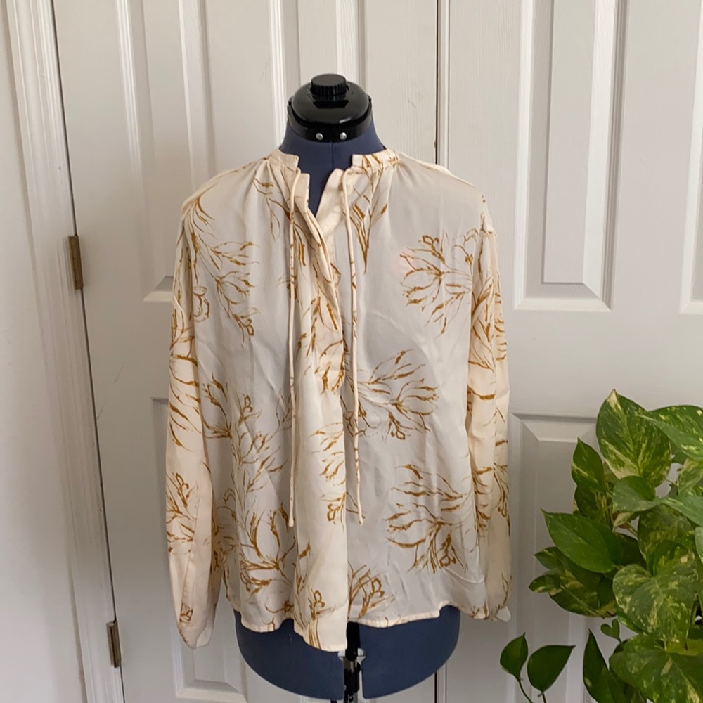 Peasant Blouse Cream & Tan Floral Design